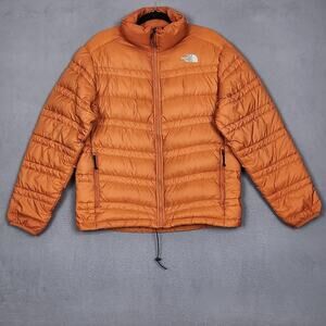 North Face Jacket Mens Medium Orange 550 Down Insulated Puffer Winter Warm Coat